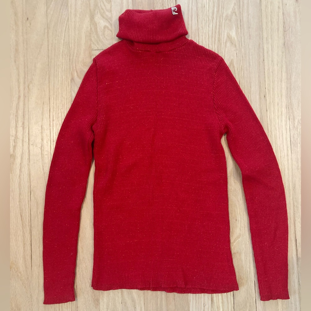 Pierre Cardin Sparkling Glitter Cherry‎ Red Turtleneck Christmas Holiday Sweater